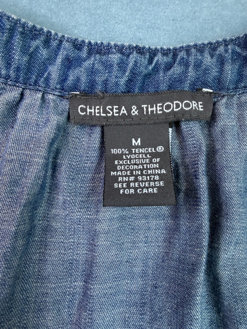 Embroidered Denim Peasant Blouse by Chelsea & Theodore - Picture 8 of 8